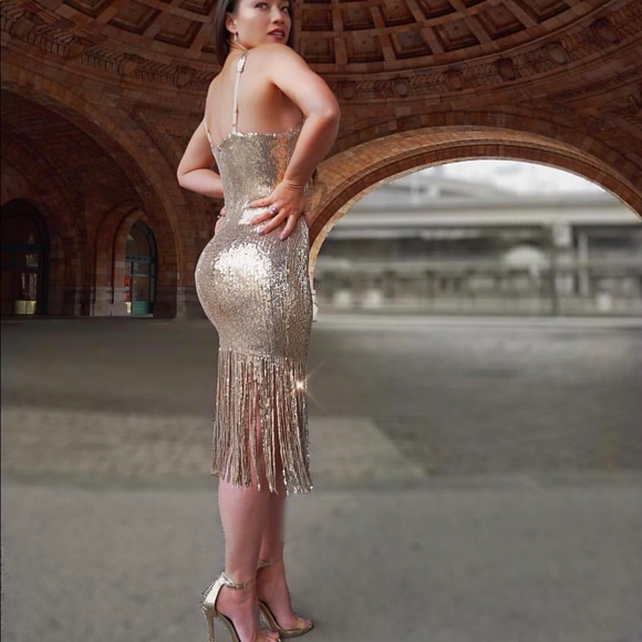 Gold Sequin Cocktail Dress NWT - Picture 2 of 8